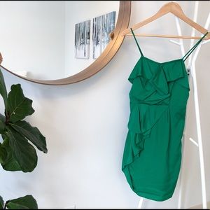 Emerald Green Draped Dress with Club Monaco Ring